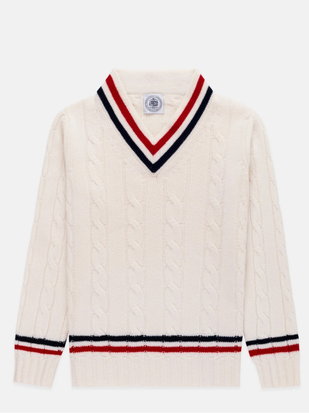 NWOT: J. Press  - MADE IN SCOTLAND CREAM WOOL CABLEKNIT TENNIS SWEATER